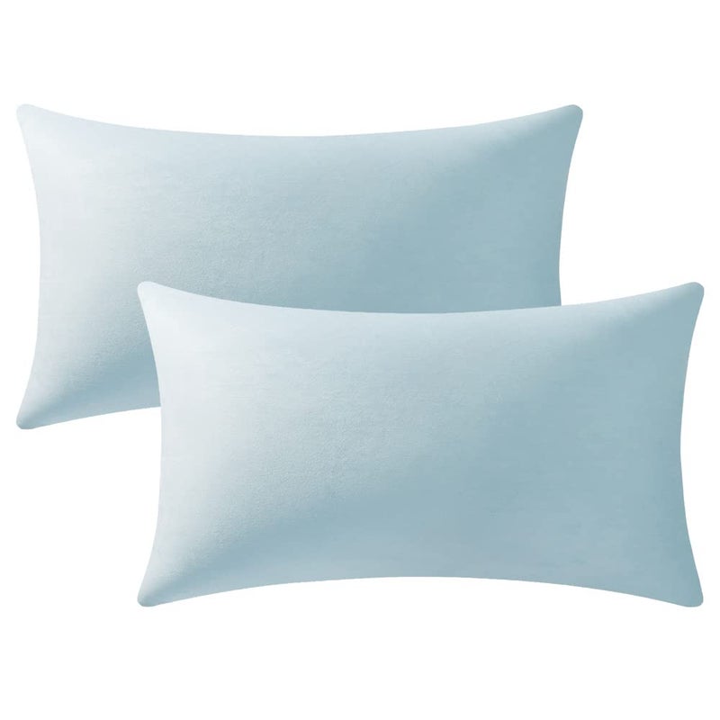 DEZENE Throw Pillow Cases 12x20 Light-Blue: 2 Pack Cozy Soft Velvet Rectangular Decorative Pillow Covers for Farmhouse Home Decor - Image 1